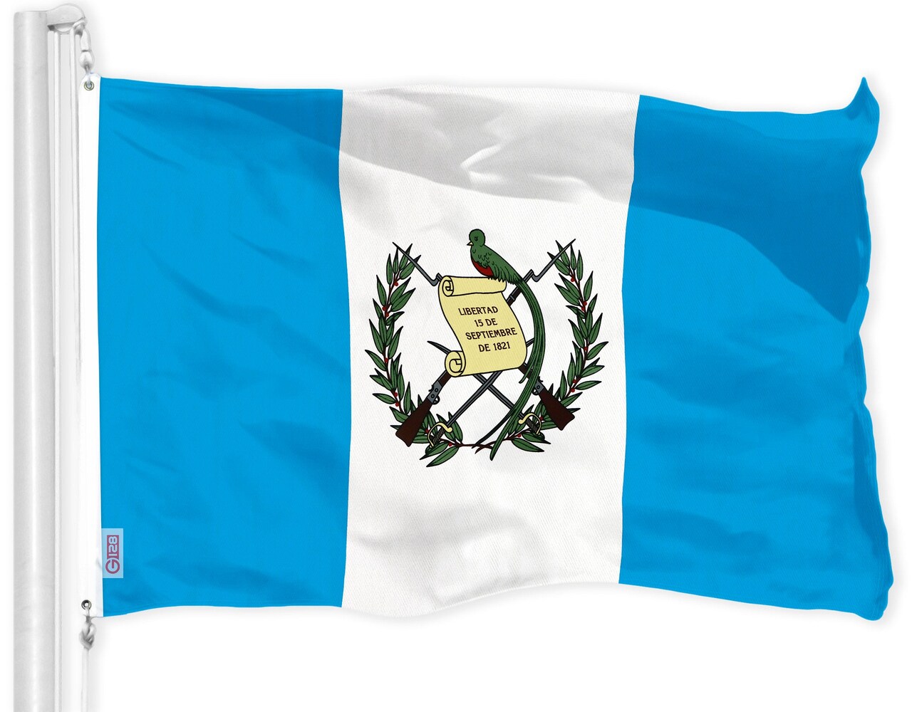 G128 Guatemala Guatemalan Flag | 3x5 feet | Printed 150D, Indoor/Outdoor, Vibrant Colors, Brass Grommets, Quality Polyester, Much Thicker More Durable Than 100D 75D Polyester